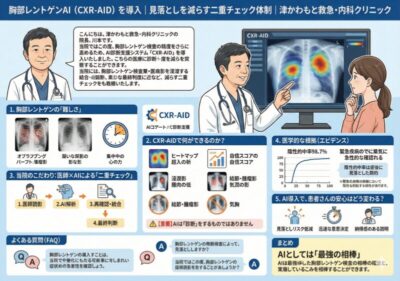 【胸部レントゲンAI（CXR-AID）を導入】見落としを減らす二重チェック体制｜津かわもと救急・内科クリニックのアイキャッチ画像