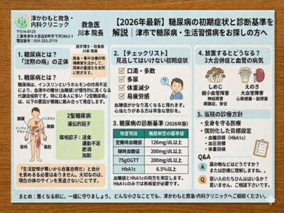 【2026年最新】糖尿病の初期症状と診断基準を解説｜津市で糖尿病・生活習慣病をお探しの方へ｜津かわもと救急・内科クリニックのアイキャッチ画像