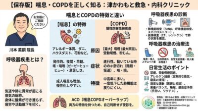 【呼吸器疾患にはどんな病気がある？】喘息・COPDを紹介 │津かわもと救急・内科クリニックのアイキャッチ画像