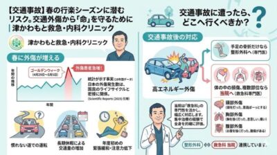 【交通事故】春の行楽シーズンに潜むリスク。交通外傷から「命」を守るために│津かわもと救急・内科クリニックのアイキャッチ画像