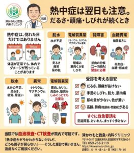 熱中症は翌日も注意。だるさ・頭痛・しびれが続くとき │津かわもと救急・内科クリニックのアイキャッチ画像